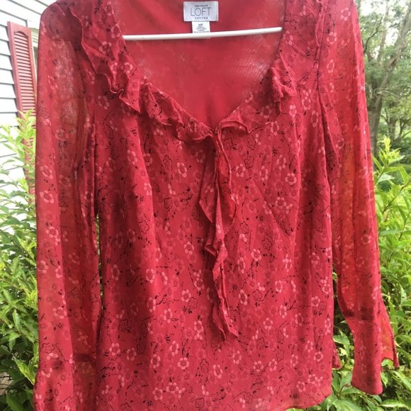 VTG 90s LOFT Silk Floral Blouse - Picture 3 of 6